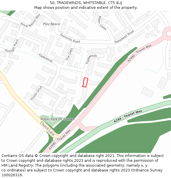 50, TRADEWINDS, WHITSTABLE, CT5 4UJ: Location map and indicative extent of plot