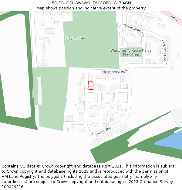 50, TRUBSHAW WAY, FAIRFORD, GL7 4GN: Location map and indicative extent of plot