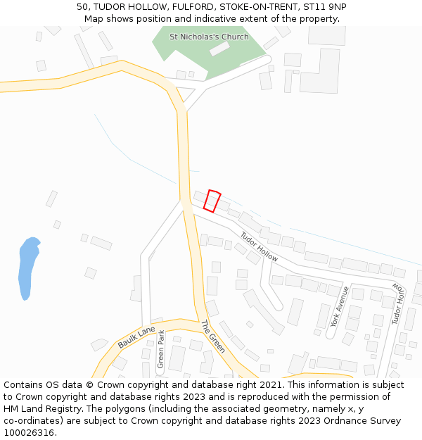 50, TUDOR HOLLOW, FULFORD, STOKE-ON-TRENT, ST11 9NP: Location map and indicative extent of plot