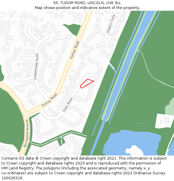 50, TUDOR ROAD, LINCOLN, LN6 3LL: Location map and indicative extent of plot