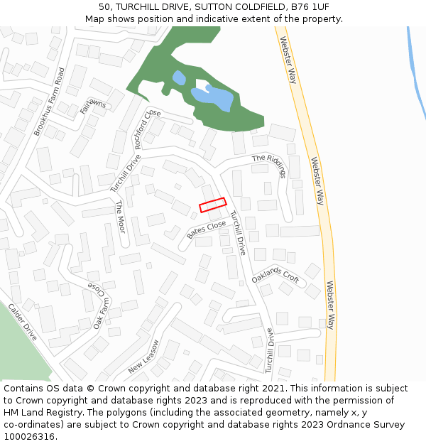 50, TURCHILL DRIVE, SUTTON COLDFIELD, B76 1UF: Location map and indicative extent of plot