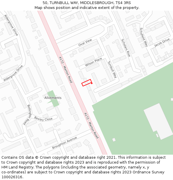 50, TURNBULL WAY, MIDDLESBROUGH, TS4 3RS: Location map and indicative extent of plot