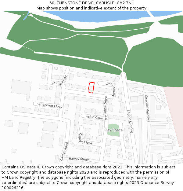 50, TURNSTONE DRIVE, CARLISLE, CA2 7NU: Location map and indicative extent of plot