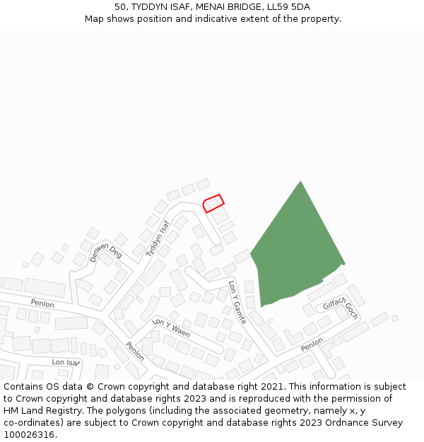 50, TYDDYN ISAF, MENAI BRIDGE, LL59 5DA: Location map and indicative extent of plot