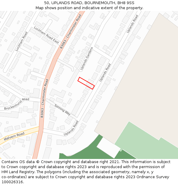 50, UPLANDS ROAD, BOURNEMOUTH, BH8 9SS: Location map and indicative extent of plot