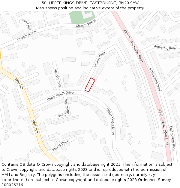 50, UPPER KINGS DRIVE, EASTBOURNE, BN20 9AW: Location map and indicative extent of plot