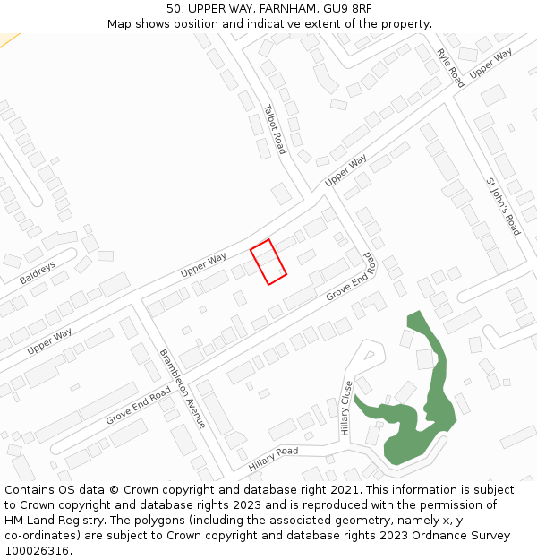 50, UPPER WAY, FARNHAM, GU9 8RF: Location map and indicative extent of plot