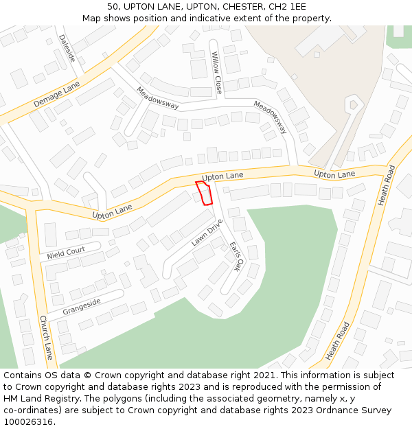 50, UPTON LANE, UPTON, CHESTER, CH2 1EE: Location map and indicative extent of plot