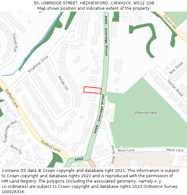 50, UXBRIDGE STREET, HEDNESFORD, CANNOCK, WS12 1DB: Location map and indicative extent of plot