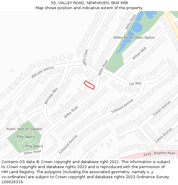 50, VALLEY ROAD, NEWHAVEN, BN9 9XB: Location map and indicative extent of plot