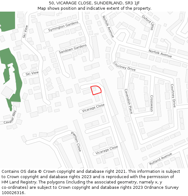 50, VICARAGE CLOSE, SUNDERLAND, SR3 1JF: Location map and indicative extent of plot