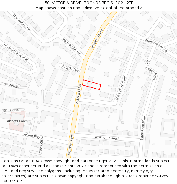 50, VICTORIA DRIVE, BOGNOR REGIS, PO21 2TF: Location map and indicative extent of plot