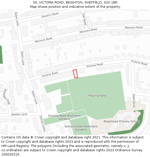 50, VICTORIA ROAD, BEIGHTON, SHEFFIELD, S20 1BR: Location map and indicative extent of plot