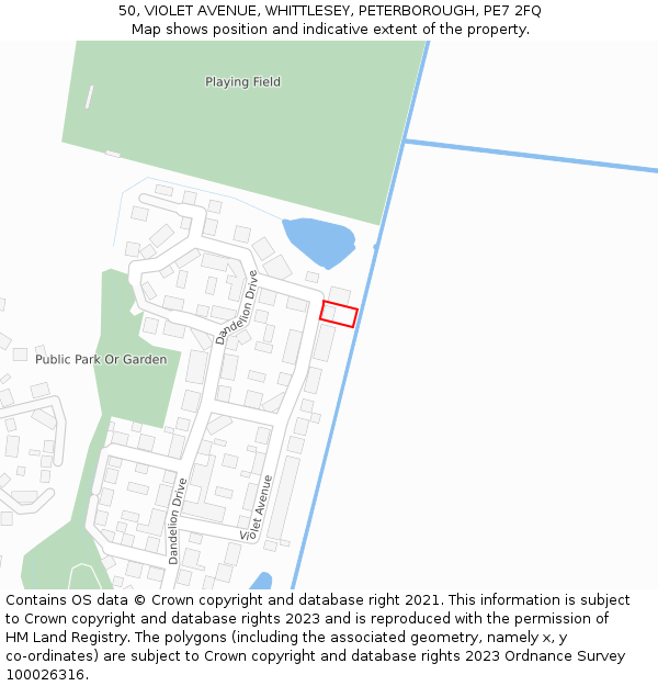 50, VIOLET AVENUE, WHITTLESEY, PETERBOROUGH, PE7 2FQ: Location map and indicative extent of plot