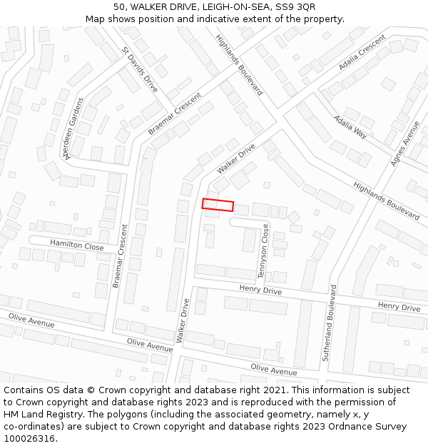 50, WALKER DRIVE, LEIGH-ON-SEA, SS9 3QR: Location map and indicative extent of plot