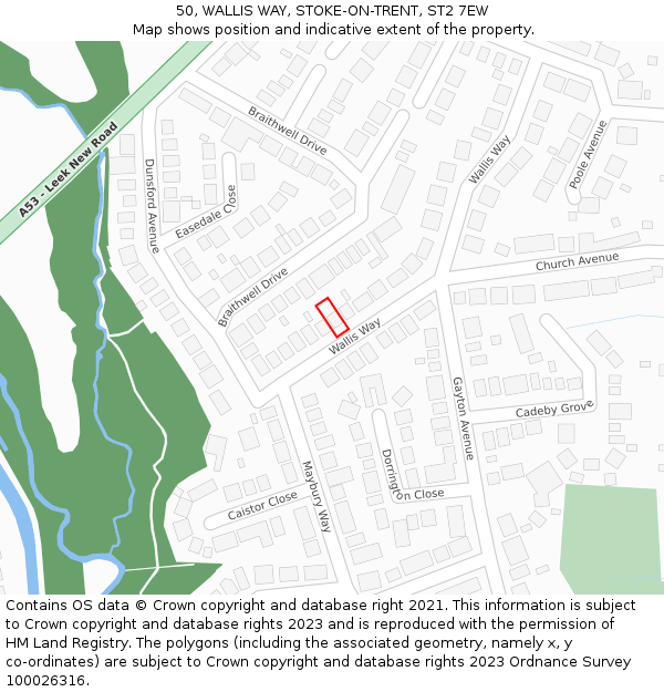 50, WALLIS WAY, STOKE-ON-TRENT, ST2 7EW: Location map and indicative extent of plot