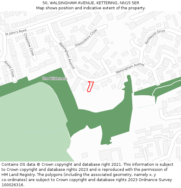 50, WALSINGHAM AVENUE, KETTERING, NN15 5ER: Location map and indicative extent of plot