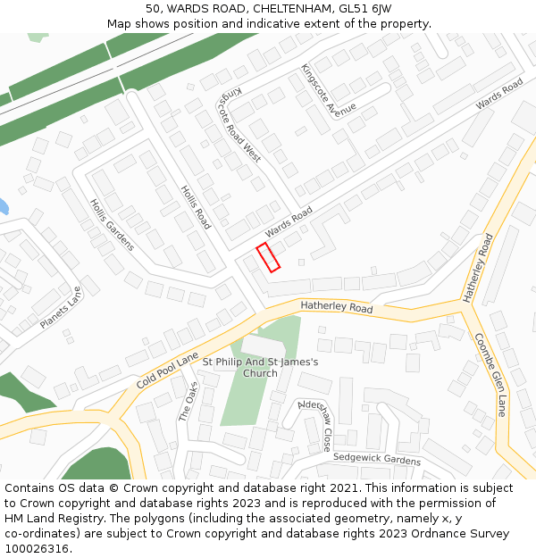 50, WARDS ROAD, CHELTENHAM, GL51 6JW: Location map and indicative extent of plot