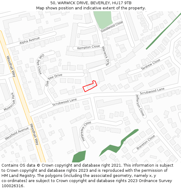 50, WARWICK DRIVE, BEVERLEY, HU17 9TB: Location map and indicative extent of plot