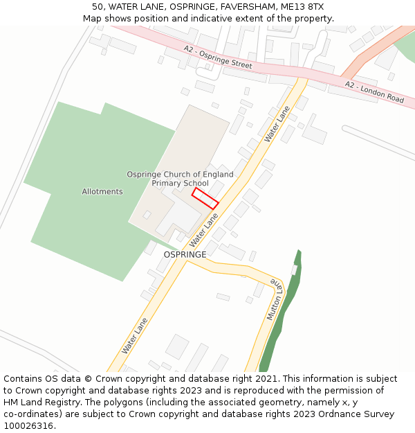 50, WATER LANE, OSPRINGE, FAVERSHAM, ME13 8TX: Location map and indicative extent of plot