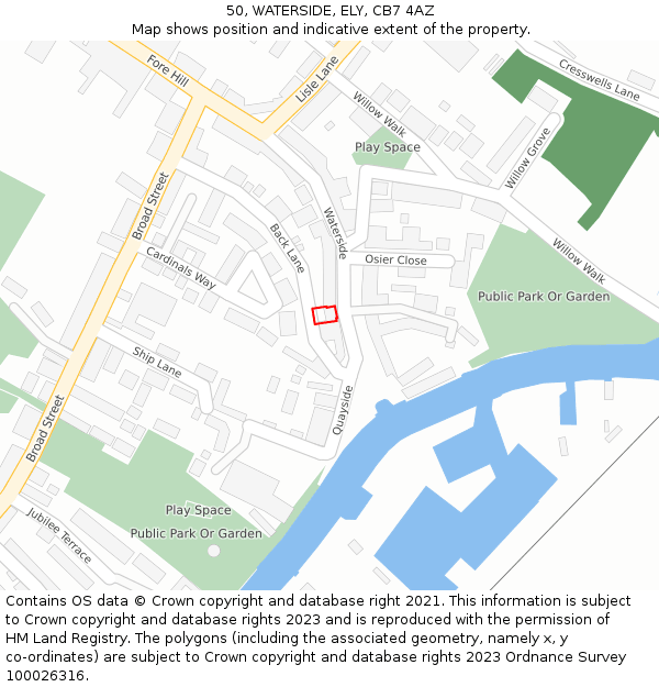 50, WATERSIDE, ELY, CB7 4AZ: Location map and indicative extent of plot