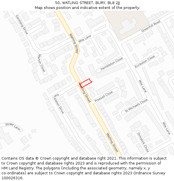 50, WATLING STREET, BURY, BL8 2JJ: Location map and indicative extent of plot