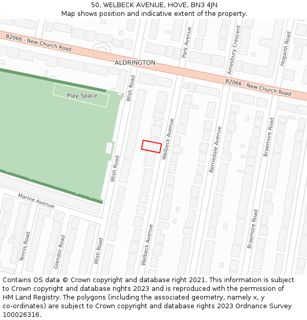 50, WELBECK AVENUE, HOVE, BN3 4JN: Location map and indicative extent of plot