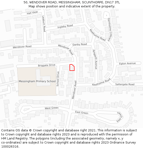 50, WENDOVER ROAD, MESSINGHAM, SCUNTHORPE, DN17 3TL: Location map and indicative extent of plot