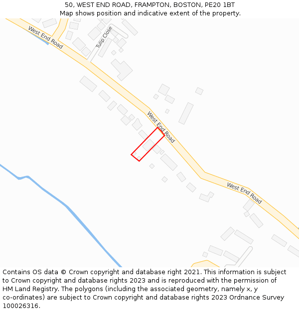 50, WEST END ROAD, FRAMPTON, BOSTON, PE20 1BT: Location map and indicative extent of plot