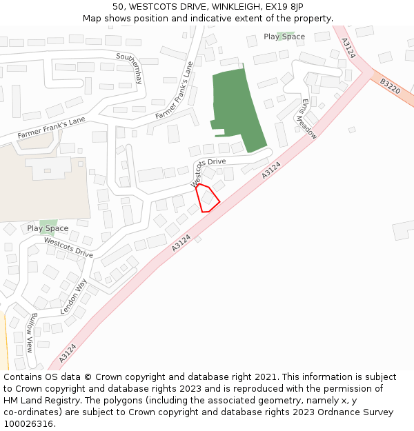 50, WESTCOTS DRIVE, WINKLEIGH, EX19 8JP: Location map and indicative extent of plot