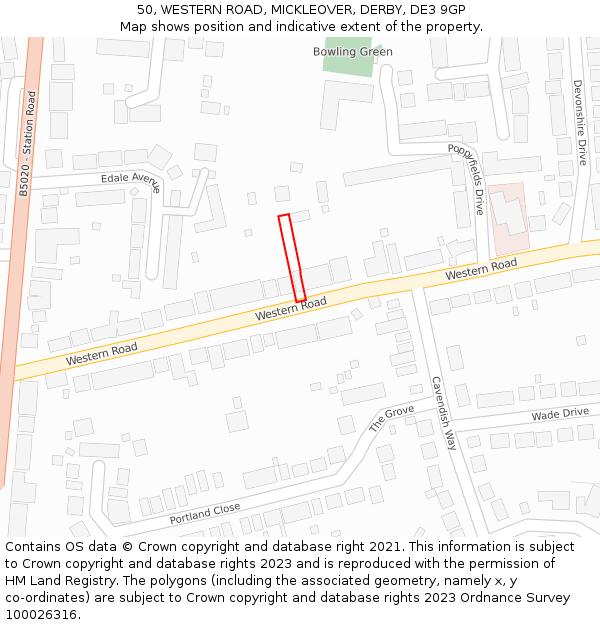 50, WESTERN ROAD, MICKLEOVER, DERBY, DE3 9GP: Location map and indicative extent of plot