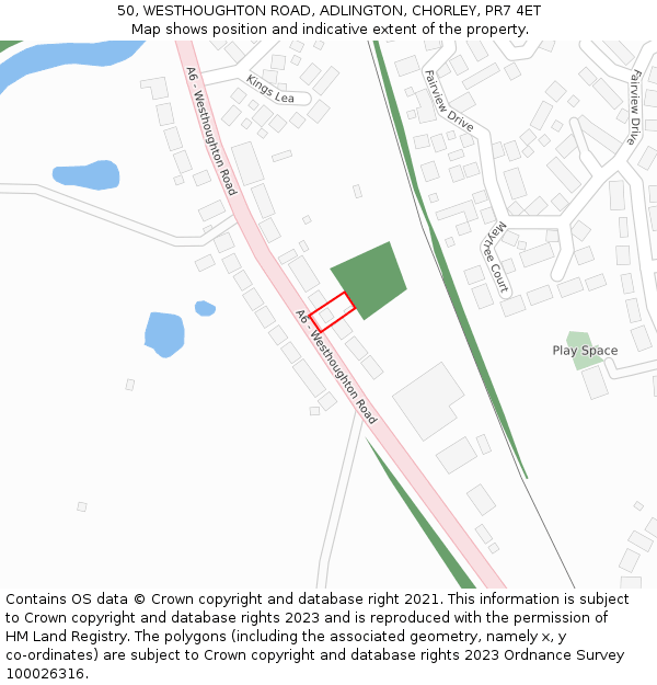 50, WESTHOUGHTON ROAD, ADLINGTON, CHORLEY, PR7 4ET: Location map and indicative extent of plot