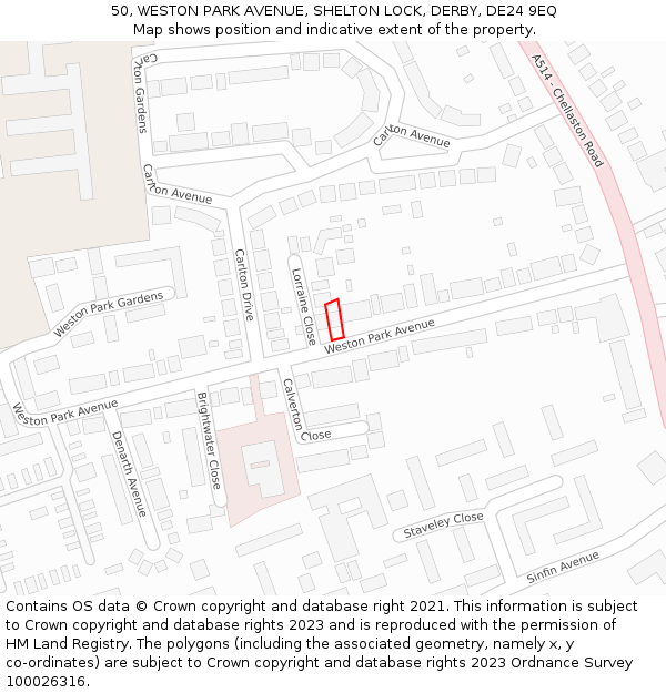 50, WESTON PARK AVENUE, SHELTON LOCK, DERBY, DE24 9EQ: Location map and indicative extent of plot