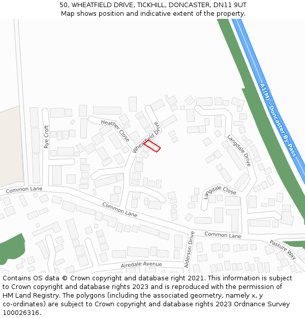 50, WHEATFIELD DRIVE, TICKHILL, DONCASTER, DN11 9UT: Location map and indicative extent of plot