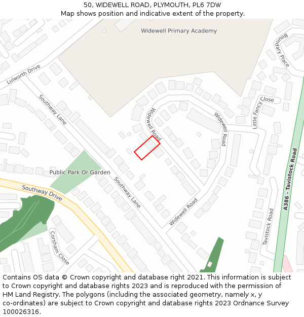 50, WIDEWELL ROAD, PLYMOUTH, PL6 7DW: Location map and indicative extent of plot