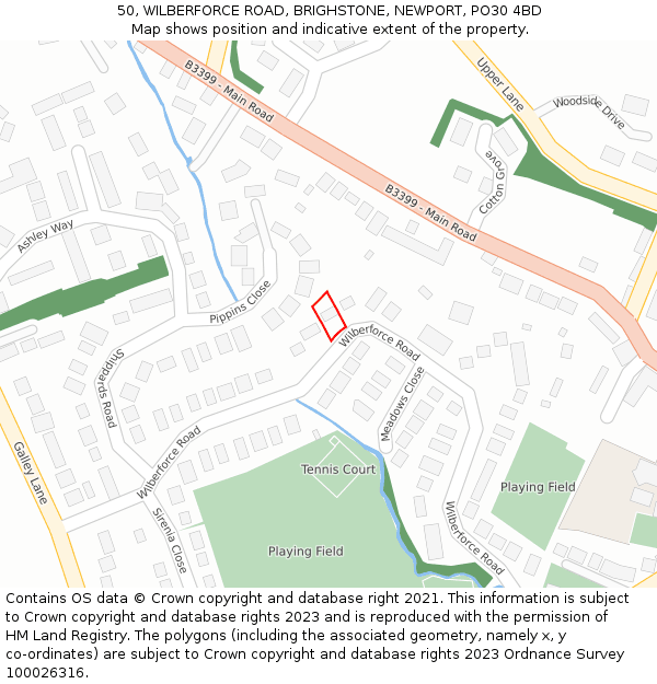 50, WILBERFORCE ROAD, BRIGHSTONE, NEWPORT, PO30 4BD: Location map and indicative extent of plot