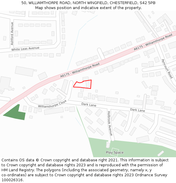 50, WILLIAMTHORPE ROAD, NORTH WINGFIELD, CHESTERFIELD, S42 5PB: Location map and indicative extent of plot