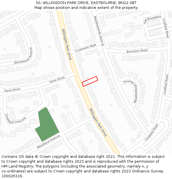 50, WILLINGDON PARK DRIVE, EASTBOURNE, BN22 0BT: Location map and indicative extent of plot