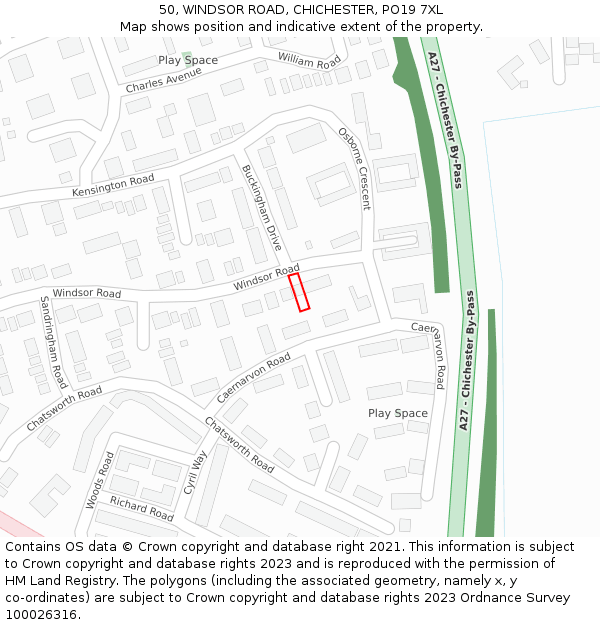 50, WINDSOR ROAD, CHICHESTER, PO19 7XL: Location map and indicative extent of plot