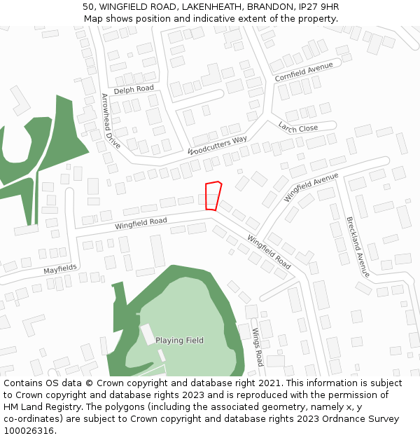 50, WINGFIELD ROAD, LAKENHEATH, BRANDON, IP27 9HR: Location map and indicative extent of plot