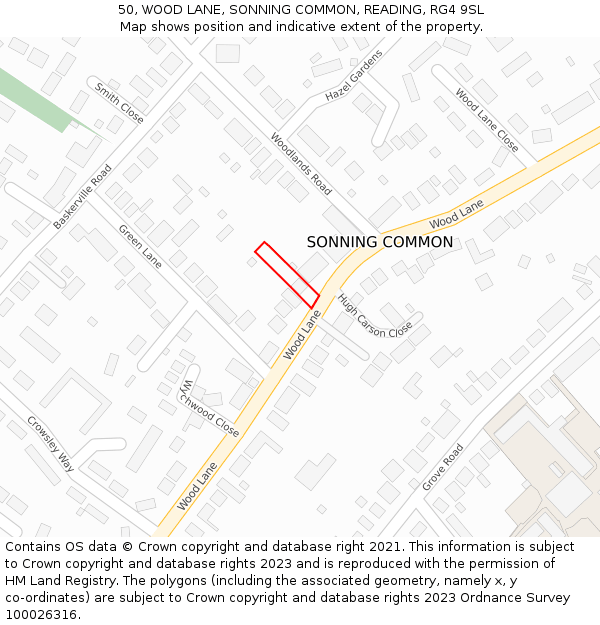 50, WOOD LANE, SONNING COMMON, READING, RG4 9SL: Location map and indicative extent of plot