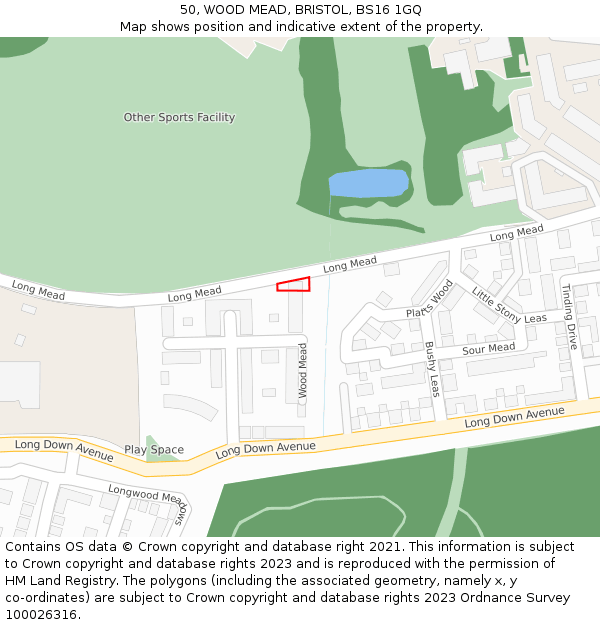 50, WOOD MEAD, BRISTOL, BS16 1GQ: Location map and indicative extent of plot