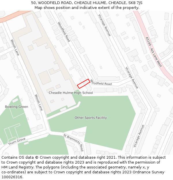 50, WOODFIELD ROAD, CHEADLE HULME, CHEADLE, SK8 7JS: Location map and indicative extent of plot
