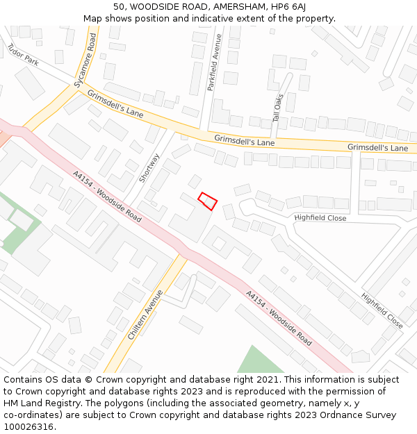 50, WOODSIDE ROAD, AMERSHAM, HP6 6AJ: Location map and indicative extent of plot