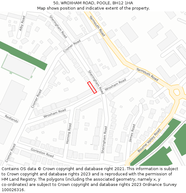 50, WROXHAM ROAD, POOLE, BH12 1HA: Location map and indicative extent of plot