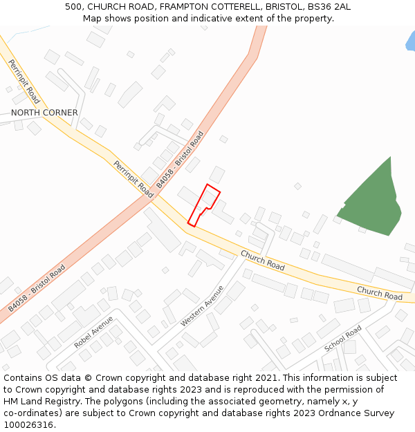 500, CHURCH ROAD, FRAMPTON COTTERELL, BRISTOL, BS36 2AL: Location map and indicative extent of plot