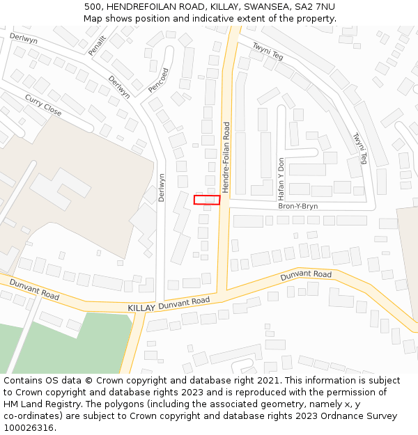 500, HENDREFOILAN ROAD, KILLAY, SWANSEA, SA2 7NU: Location map and indicative extent of plot