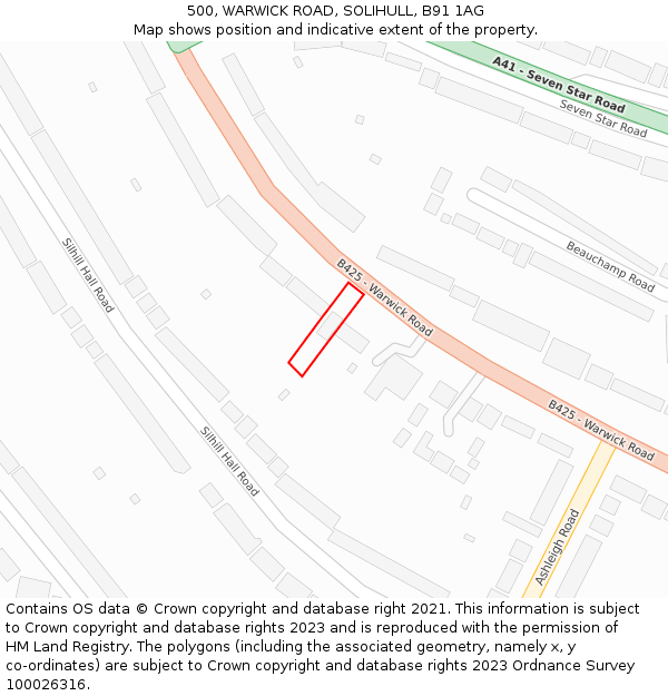 500, WARWICK ROAD, SOLIHULL, B91 1AG: Location map and indicative extent of plot