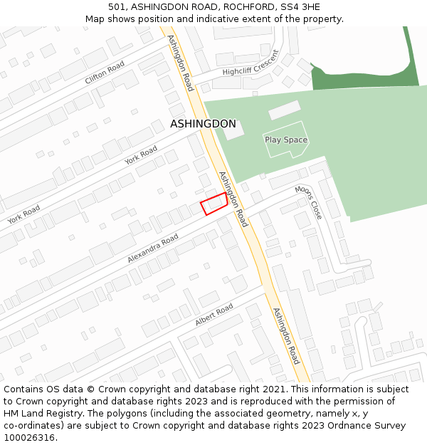 501, ASHINGDON ROAD, ROCHFORD, SS4 3HE: Location map and indicative extent of plot