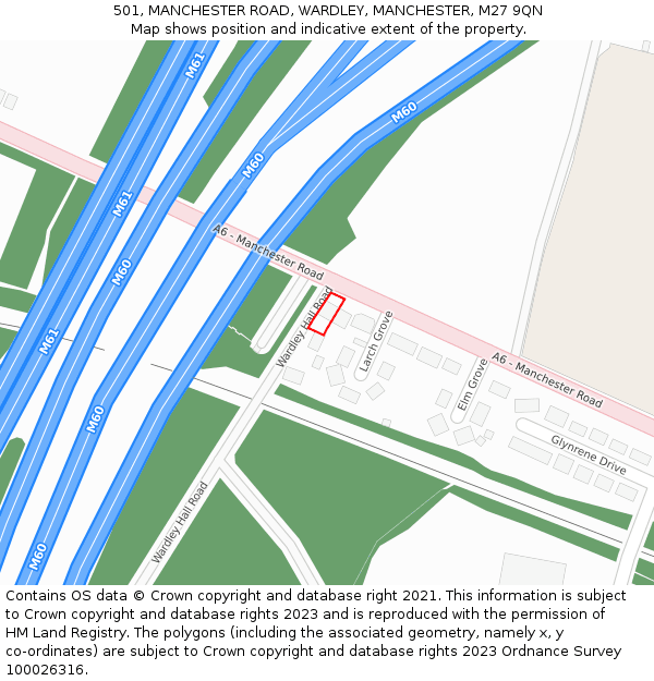 501, MANCHESTER ROAD, WARDLEY, MANCHESTER, M27 9QN: Location map and indicative extent of plot